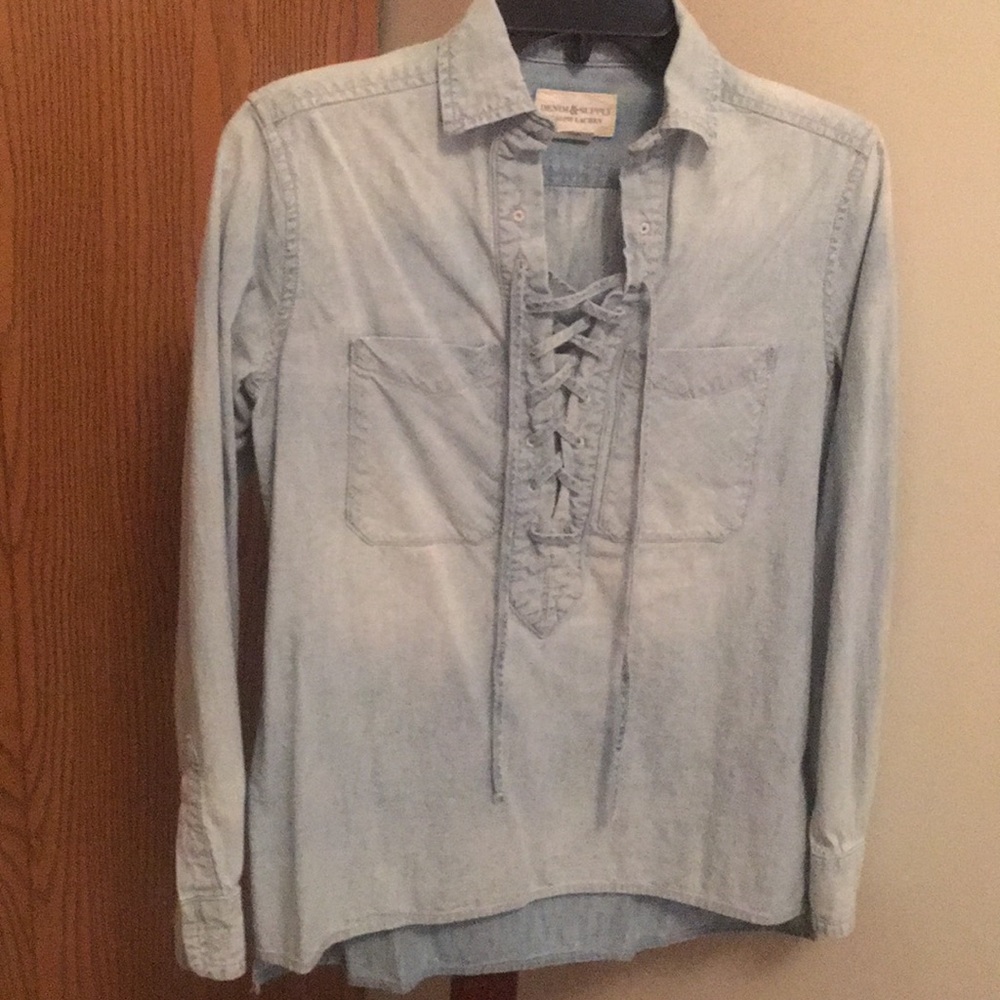 Faded denim shirt with ties